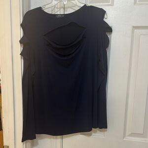 VENUS Navy Long Sleeve Cut Out Crew Neck Top